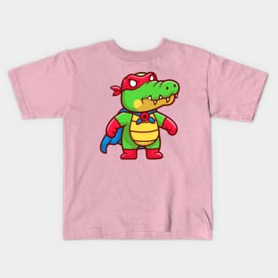 Cute Crocodile Super Hero With Cloak Cartoon Kids T-Shirt